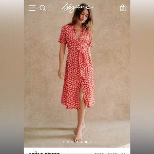 Sezane Adele silk white and red dress FR 38/US size 6 NWOT
